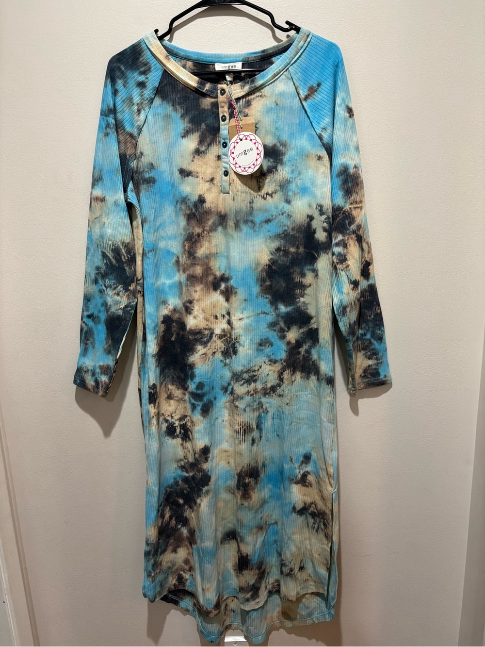 Umgee Ribbed Tie Dye Dress Boho Artsy Boho Boutique Fall Stretchy Earth Tones